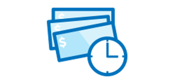 graphic of a few dollar bills with a clock in front of it